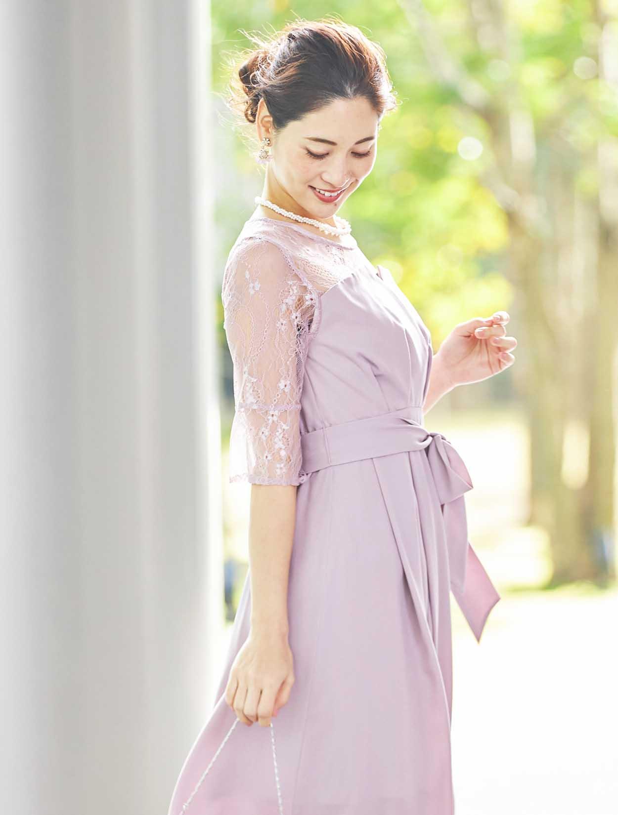 Select Shop ビスチェ風レース切替ドレス ブラック/M｜結婚式
