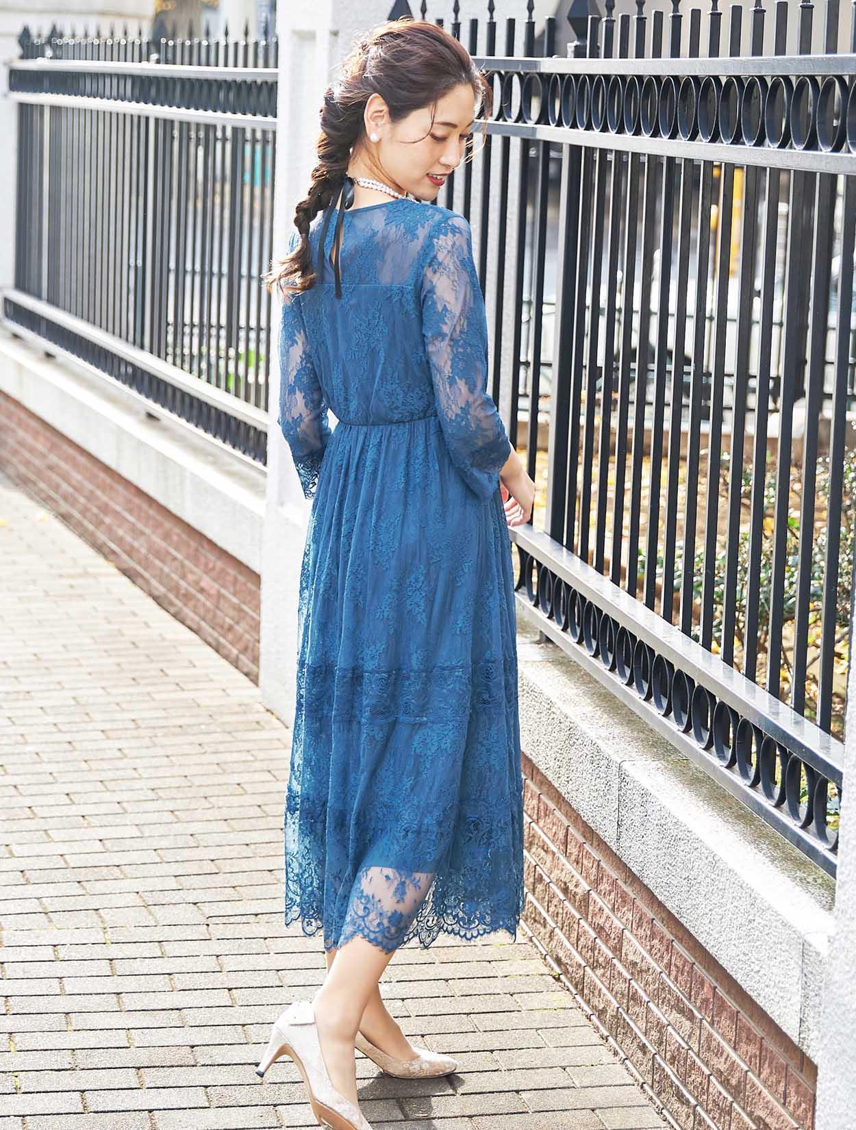 NONTOKYO ターコイズ フリンジロングドレス上下 演奏会ドレス・ステージドレスにお薦めパステルブルーロング