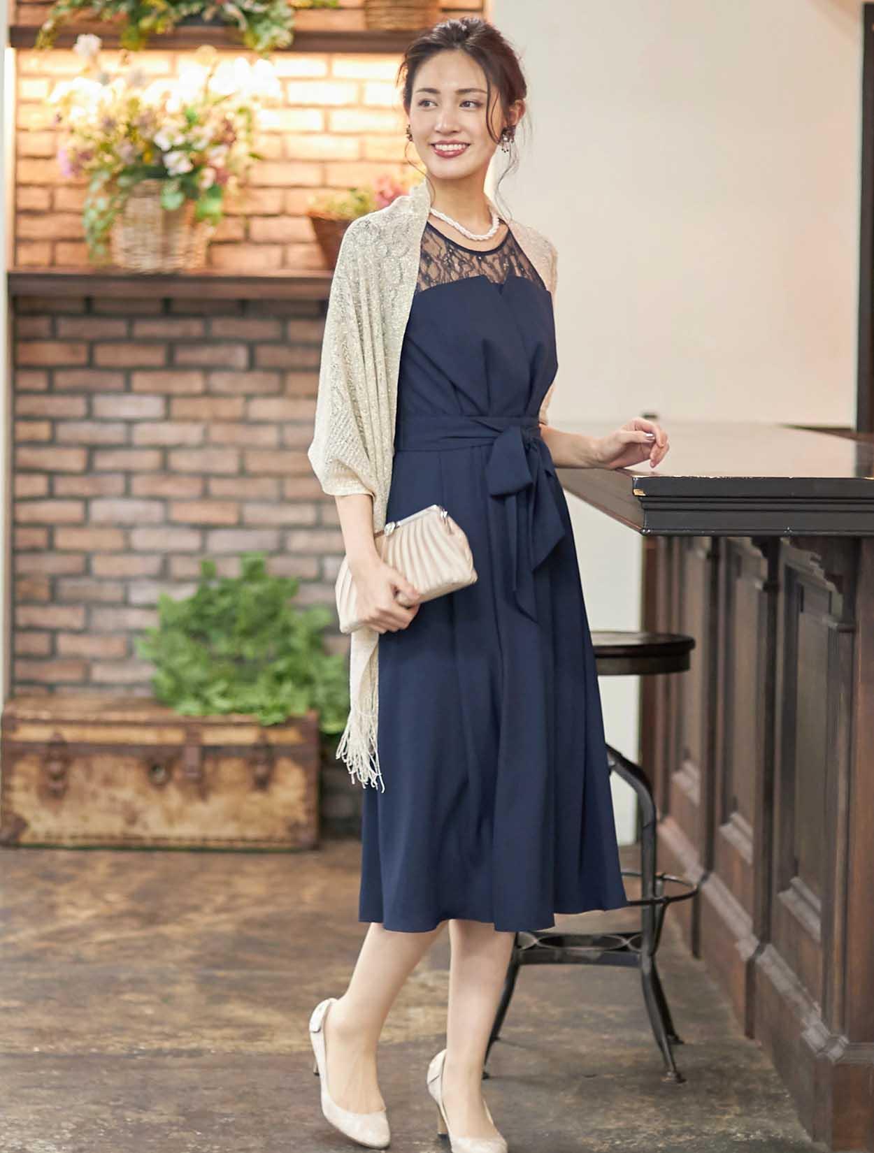 花柄刺繍レースドレス(ネイビー)H1-402NA-M | OTONA DRESS