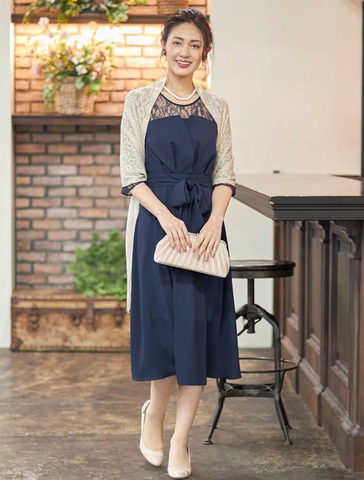 花柄刺繍レースドレス(ネイビー)H1-402NA-M | OTONA DRESS