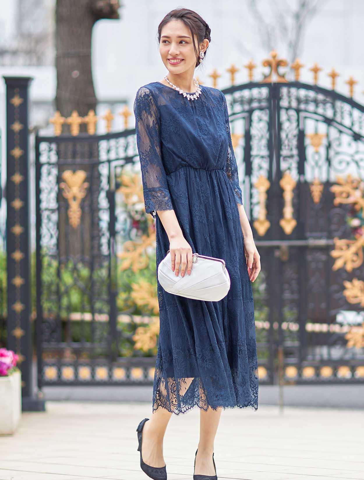 ✨新品✨calian チャールレースロングドレスブルー結婚式ワンピース