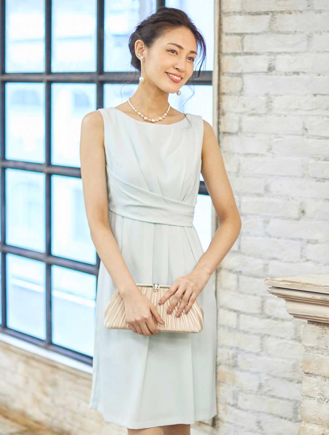 ウエストタックドレープドレス(グリーン)