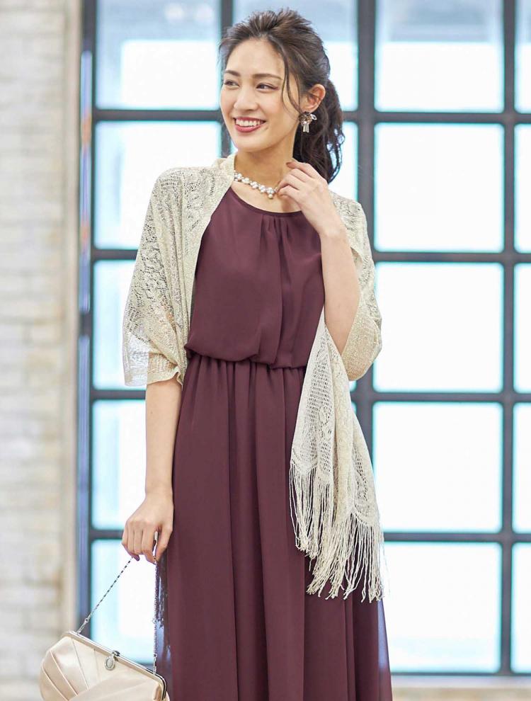 【大きいサイズ】スリットスリーブレース付きロングドレス（SET3040）