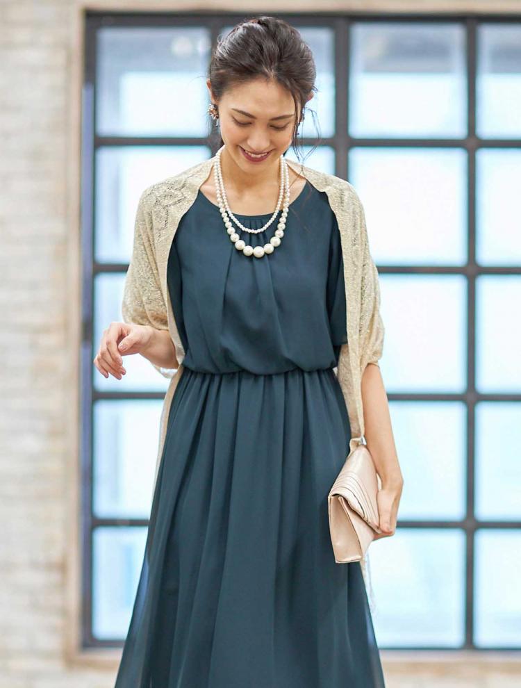 【大きいサイズ】スリットスリーブレース付きロングドレス(SET3042)