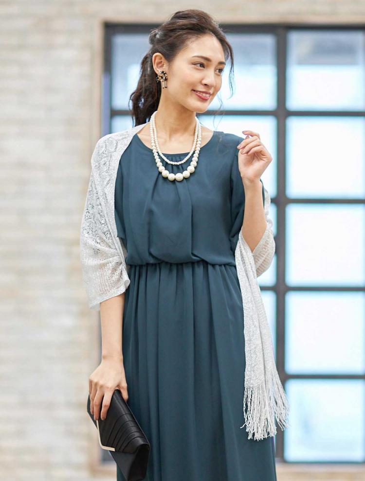 【大きいサイズ】スリットスリーブレース付きロングドレス（SET3043）