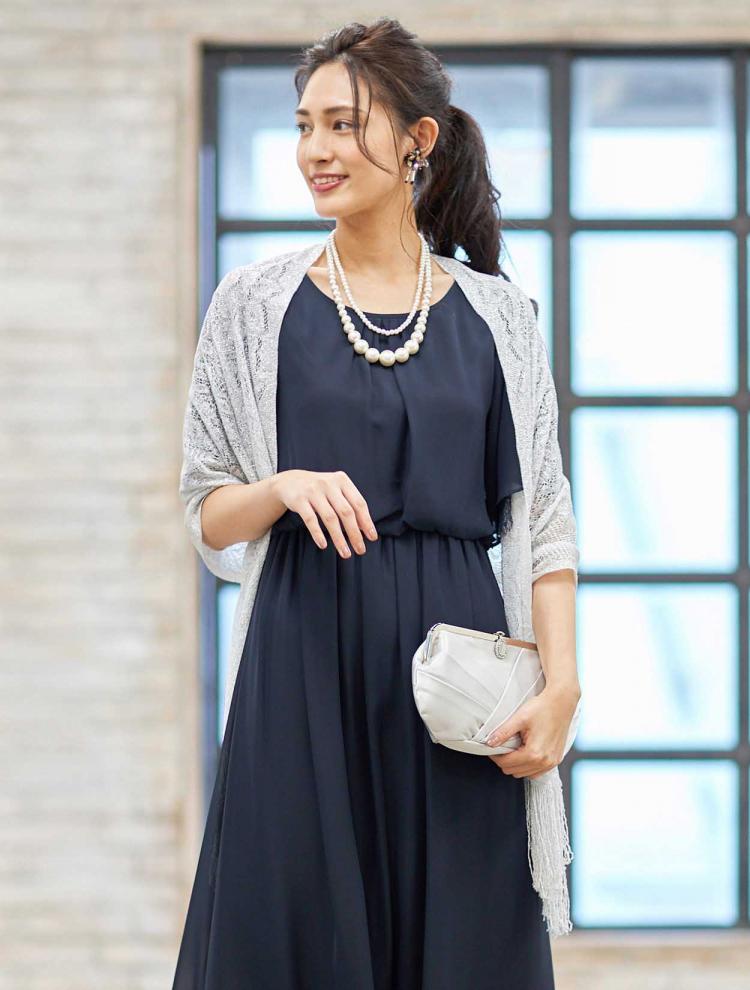 【大きいサイズ】スリットスリーブレース付きロングドレス（SET3046）