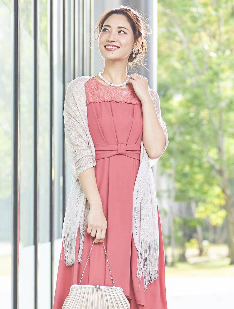 【LL/3L/4L】胸元レースミディ丈ヘム裾ドレス(SET3057)