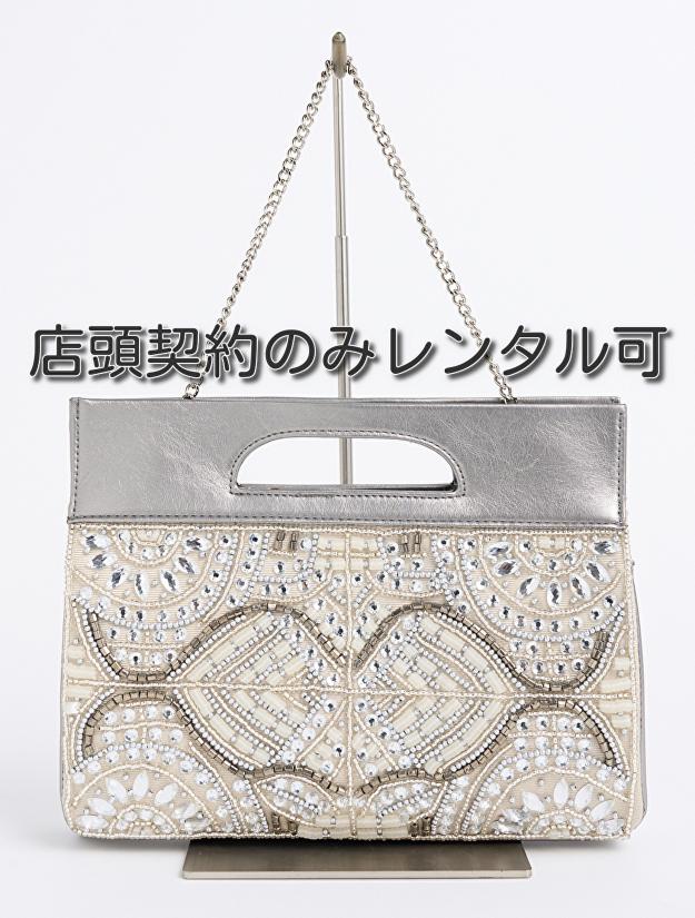 ビーズ刺繍バッグ（シルバー）