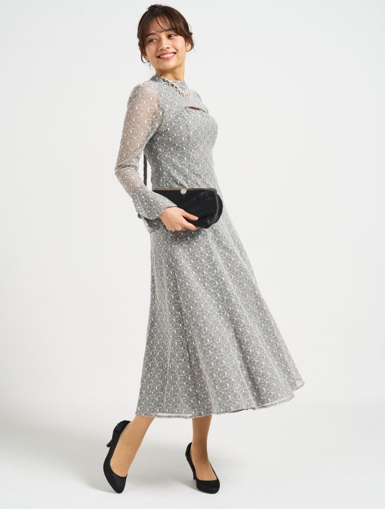 総レースロングスリーブドレス(Lグレー)