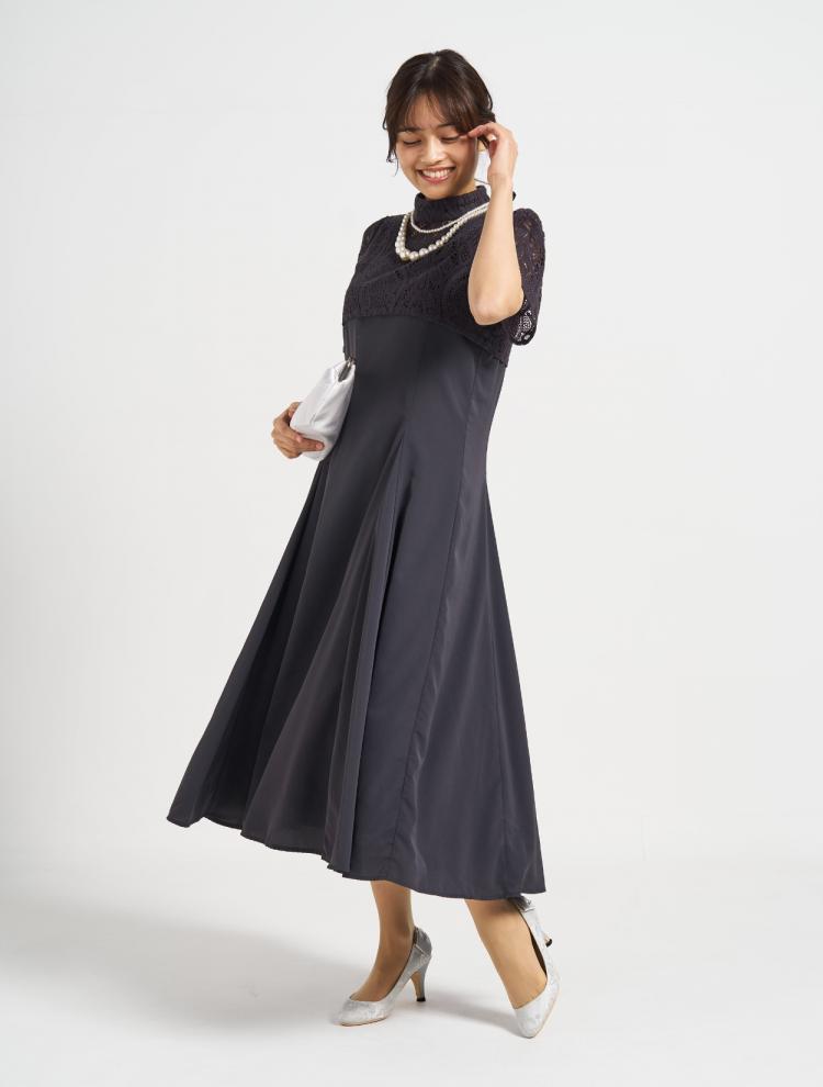 ハイネックレースドレス(Cグレー)