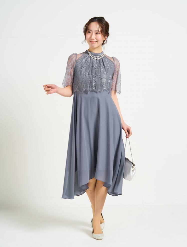【M/L】スカラップレースヘム裾ドレス(Lグレー)