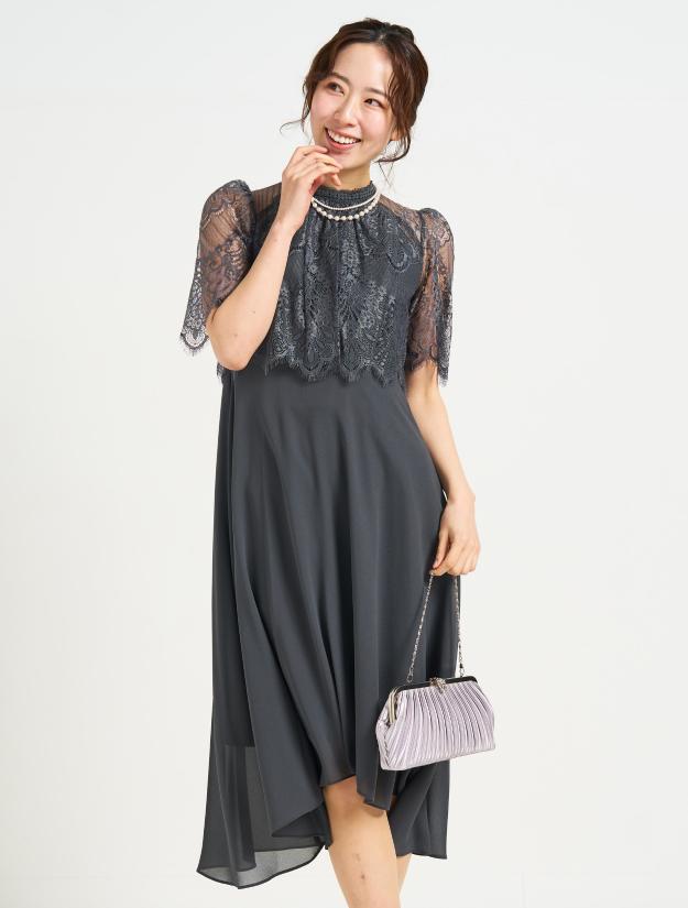 【LL】スカラップレースヘム裾ドレス（Cグレー）