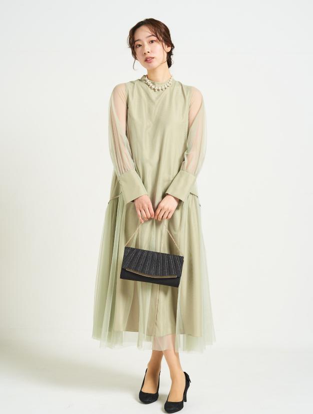 【３点セット】【M/L】微光沢チュールテントラインドレス（グリーン）SET3476