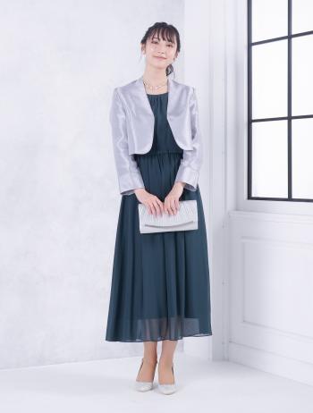 【4点セット】【大きいサイズ】スリットスリーブレース付きロングドレス(グリーン)SET3349