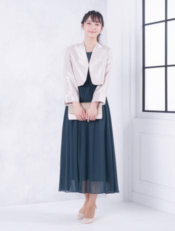 【4点セット】【M/L】スリットスリーブレース付きロングドレス（グリーン）SET3366