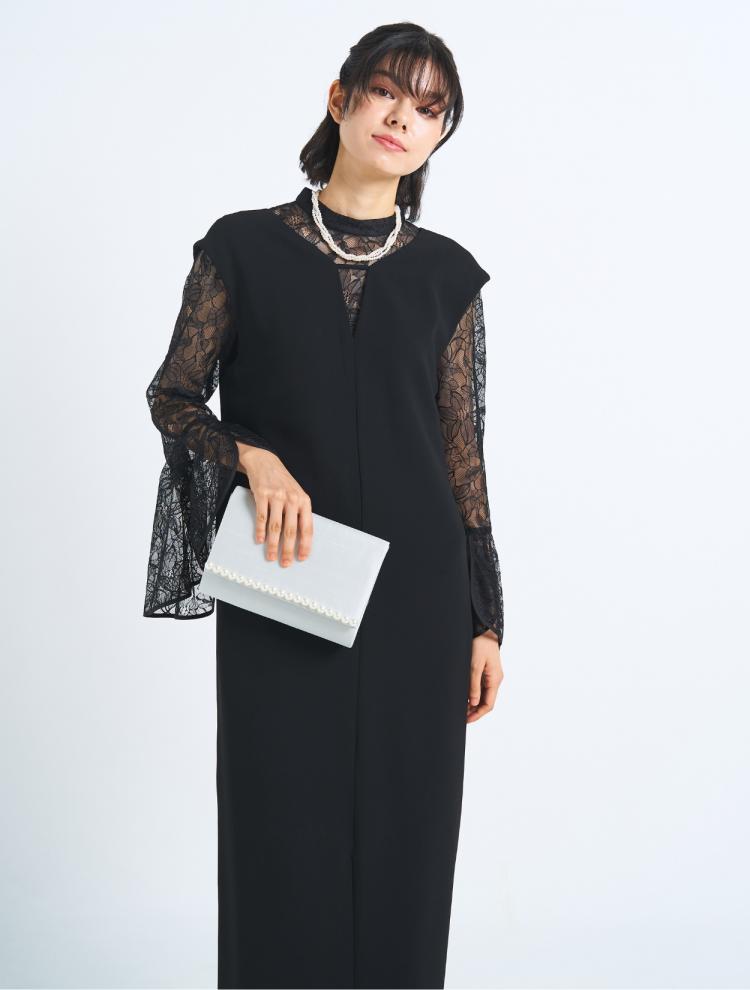 【3点セット】【M/L】レースブラウス付2wayワンピースドレス（ブラック）SET3525