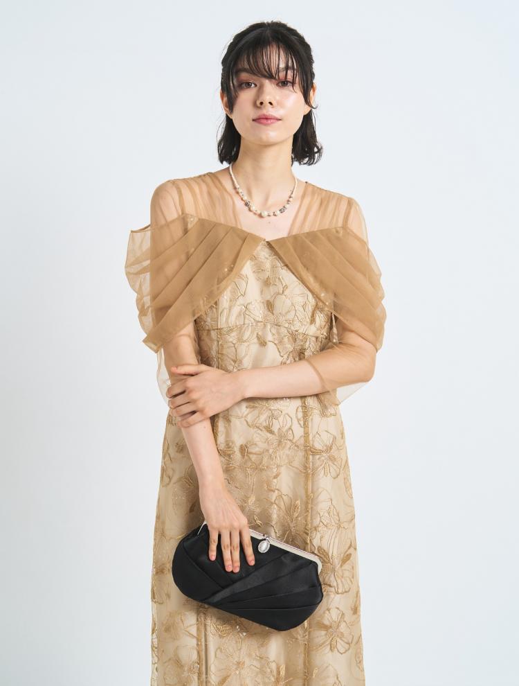 【3点セット】【M/L】チュールオフショルダ−刺繍ドレス（イエロー）SET3542