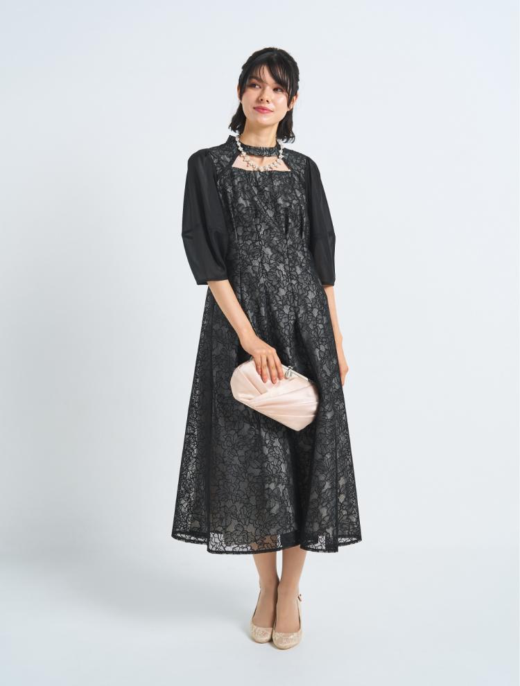 【3点セット】【M/L】総レースタックドレス（ブラック）SET3567
