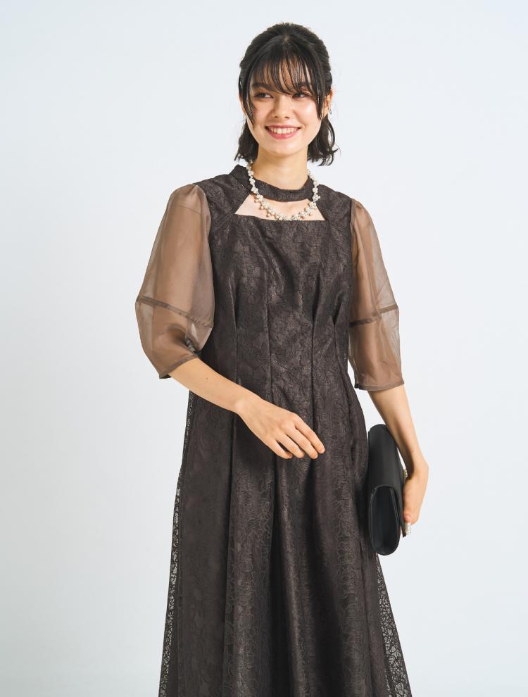 【3点セット】【M/L】総レースタックドレス（ブラウン）SET3571